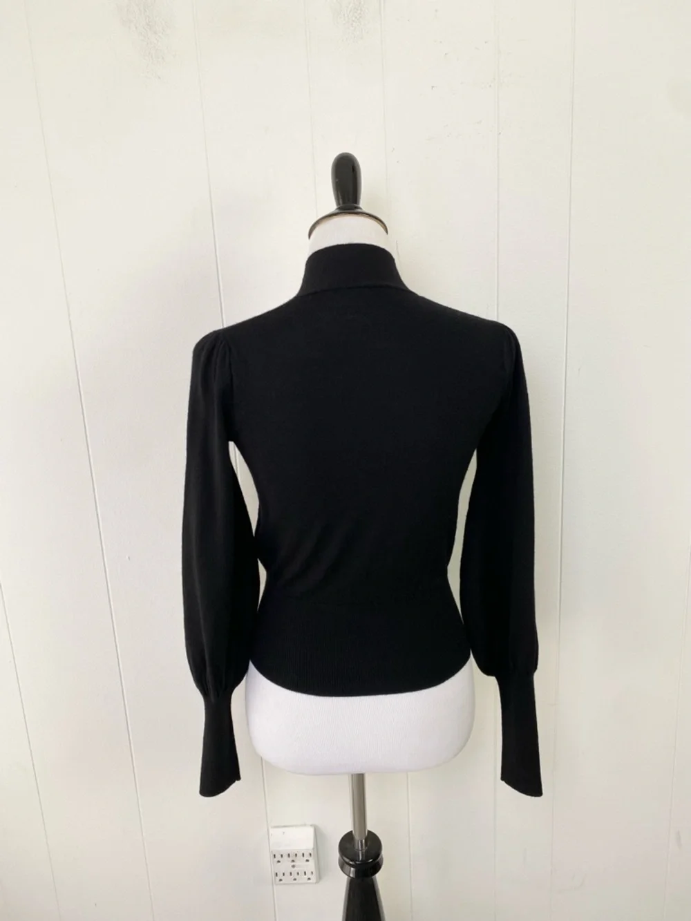 Zimmermann Black 100% Wool Sweater Puff‎ Sleeve Scoop Tie Neck Size 0P Elegant